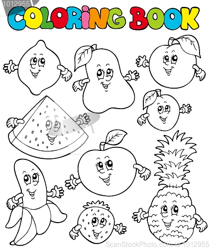 Image of Coloring book with cartoon fruits 1