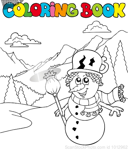Image of Coloring book with cartoon snowman