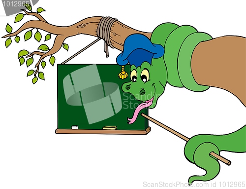 Image of Snake teacher with table on tree