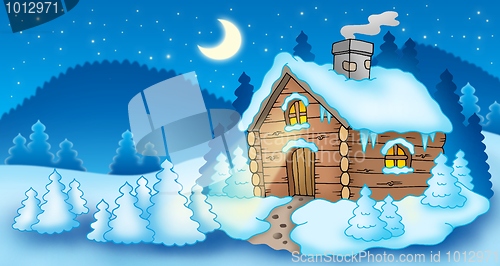 Image of Winter landscape with small cottage