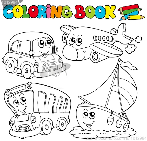 Image of Coloring book with various vehicles