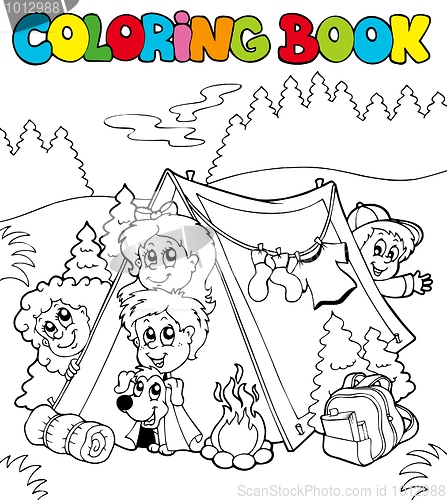 Image of Coloring book with camping kids