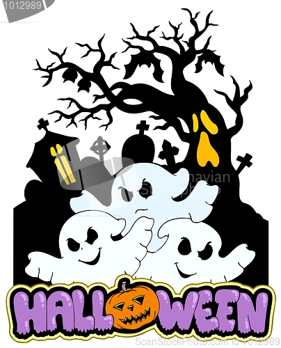 Image of Halloween sign with three ghosts 2