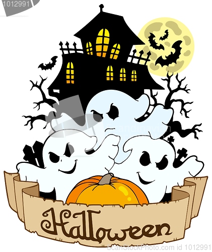 Image of Halloween banner with three ghosts