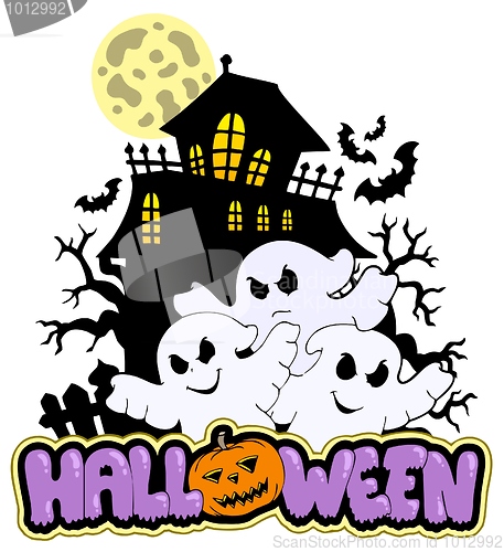 Image of Halloween sign with three ghosts 1