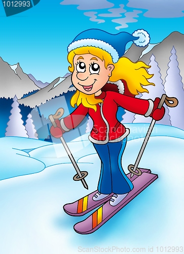 Image of Skiing woman in mountains