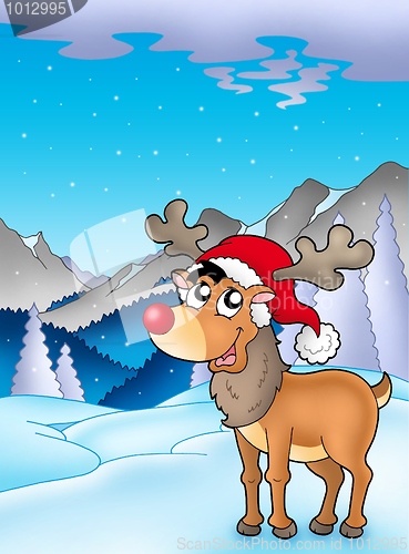 Image of Christmas theme with cute reindeer