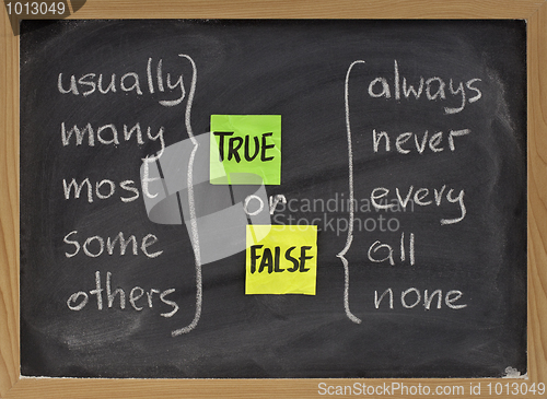 Image of true or false words