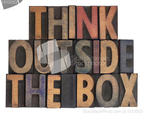 Image of think outside the box in vintage wood type
