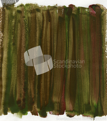 Image of green, brown, and red abstract on canvas