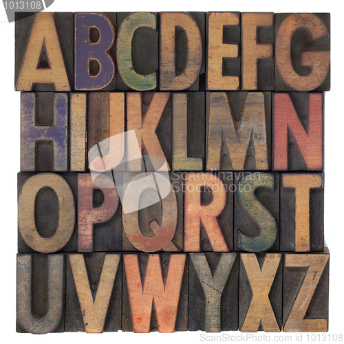 Image of alphabet in vintage wooden letterpress type