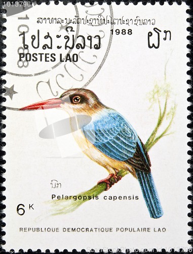 Image of Stork-billed kingfisher bird stamp.