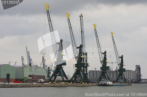 Image of Cranes in Antwerp, Belgium, the second largest port in Europe.