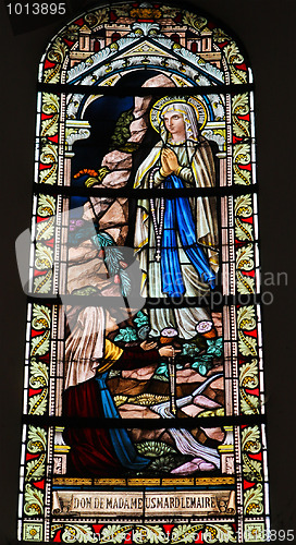 Image of Stained glass window in the Cathedral of Luxembourg depicting th