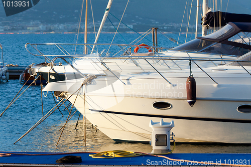 Image of Luxury yachts anchored in small gulf