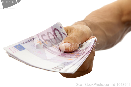 Image of Euro banknotes in the men's hand