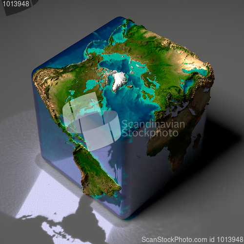 Image of Cubic Earth with translucent ocean