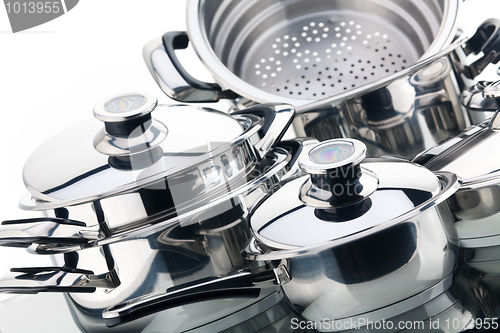 Image of A set of saucepans, stainless steel