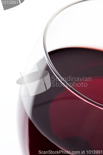 Image of A glass of red wine. Detail on white