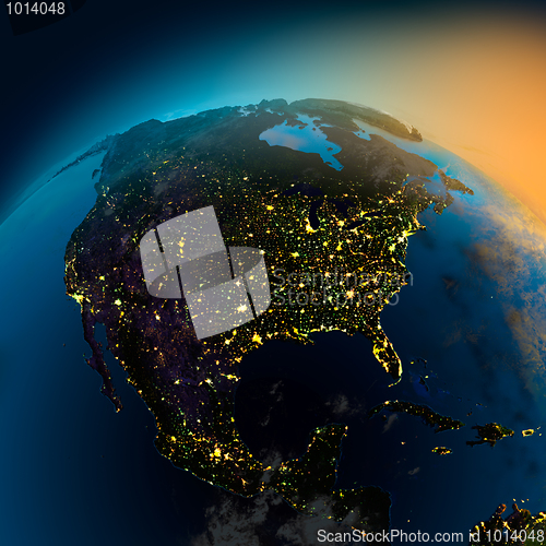 Image of Night view of North America from the satellite