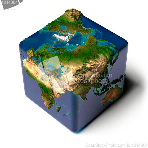 Image of Cubic Earth with translucent ocean