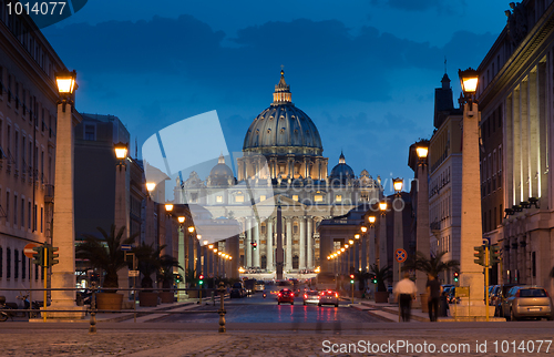 Image of The magnificent evening view of St. Peter's Basilica in Rome