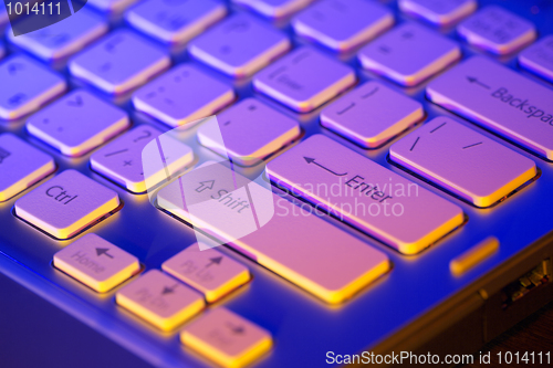 Image of Keyboard of an open notebook. Closeup