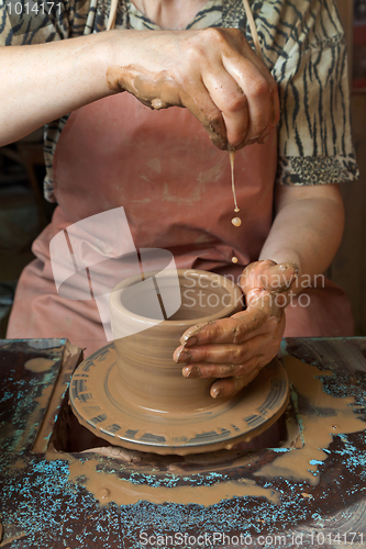 Image of Potter creates a pitcher on a pottery wheel