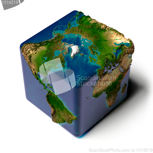 Image of Cubic Earth with translucent ocean