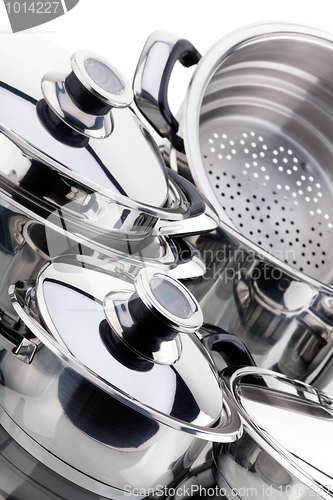 Image of A set of saucepans, stainless steel