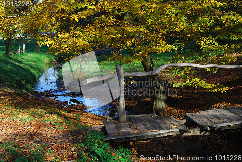 Image of Wooden bridge and stream