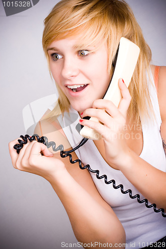 Image of woman with retro telephone