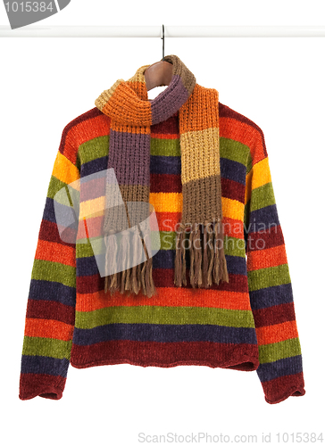 Image of Striped colorful sweeter and scarf