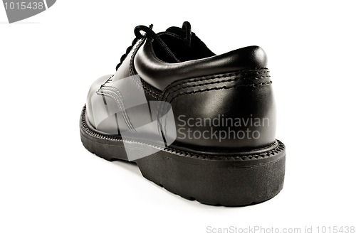 Image of Black leather shoe.