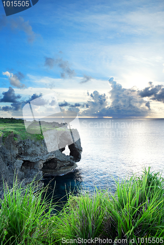 Image of sea at sunset in okinawa japan
