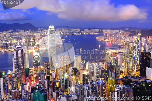 Image of Hong Kong central district skyline and Victoria Harbour view at 