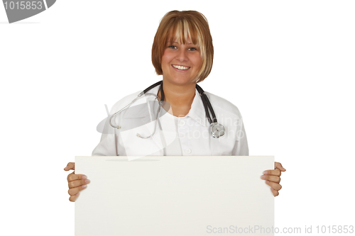 Image of Female doctor with a banner