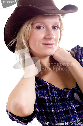 Image of western woman in cowboy shirt 