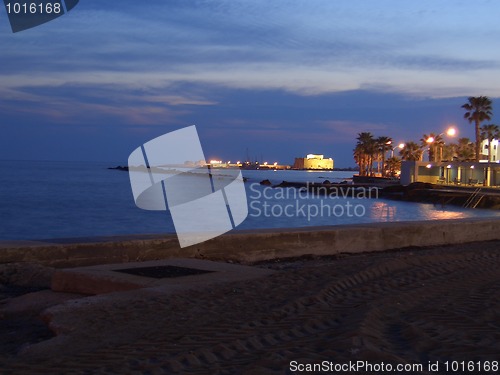 Image of Paphos sea front at night
