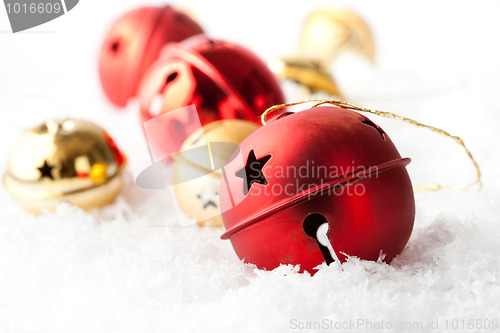 Image of Red and gold Christmas baubles