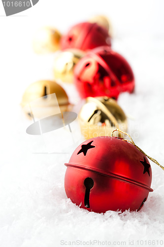 Image of Red and gold Christmas baubles