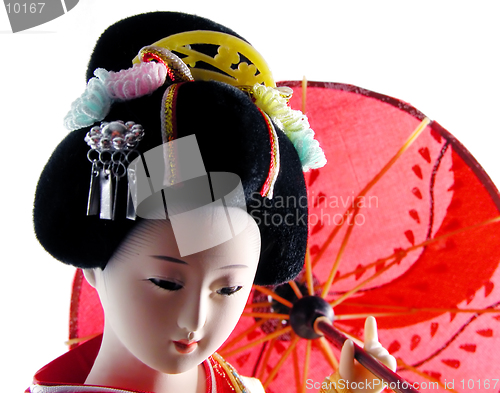 Image of  Geisha doll with umbrella portrait