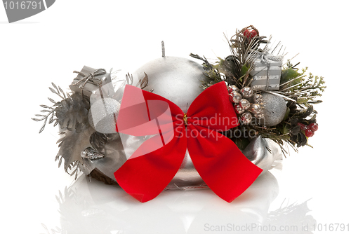 Image of Silver candle with red lace