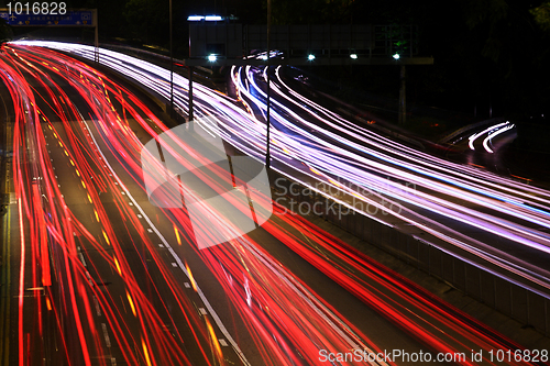Image of Night highway (Cars in a rush moving fast on a highway (speedway