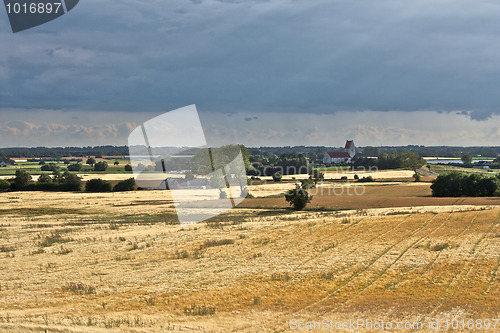 Image of Landscape with golden fields and a moody sky