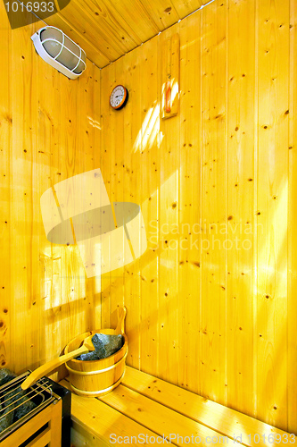 Image of Small sauna interior