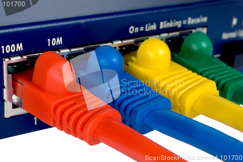 Image of Router and cables. Macro. Isolated