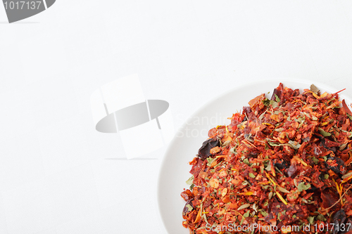 Image of Dish with spice mixture for rice courses closeup