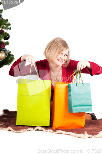 Image of Beautiful woman with shopping bags