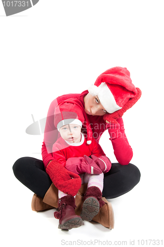 Image of Santa mother and daughter in studio